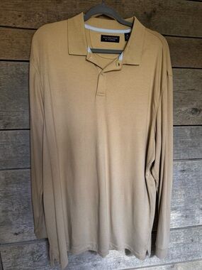 Roundtree & Yorke Supima Men’s Cotton Polo XL Tan Long Sleeve Classic Casual